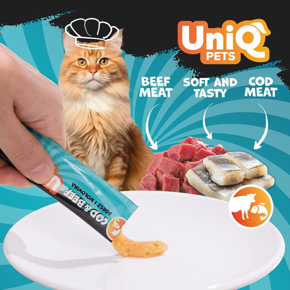Uniq Yummy Cat Cream 15gr για Γάτες με Μπακαλιάρο και Βοδινό 50τμχ