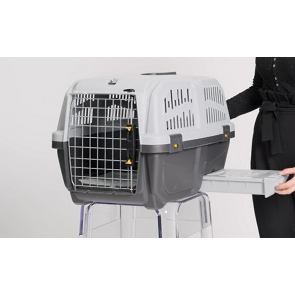 Uniq Pets Κλουβί Μεταφοράς Γάτας Για Ταξίδι Χωρίς Bpa (Δισφαινόλη) Γκρι με Λεκάνη Άμμου Γάτας